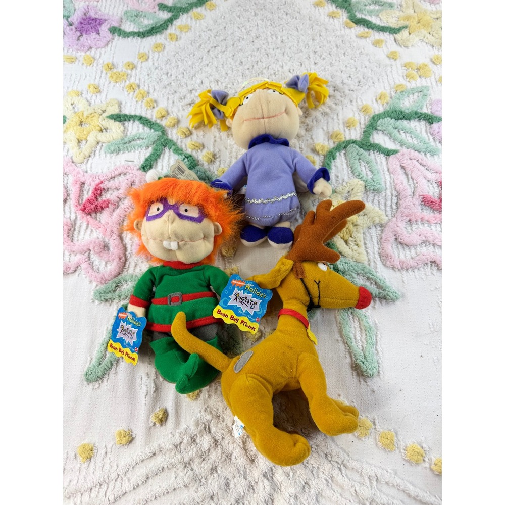 Vintage 1997 Rugrats Holiday Bean Bag Plush Lot Chuckie Angelica Spike Mattel